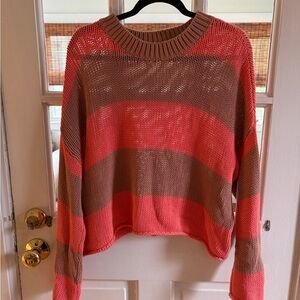 Aerie Coral and Brown Striped Sweater